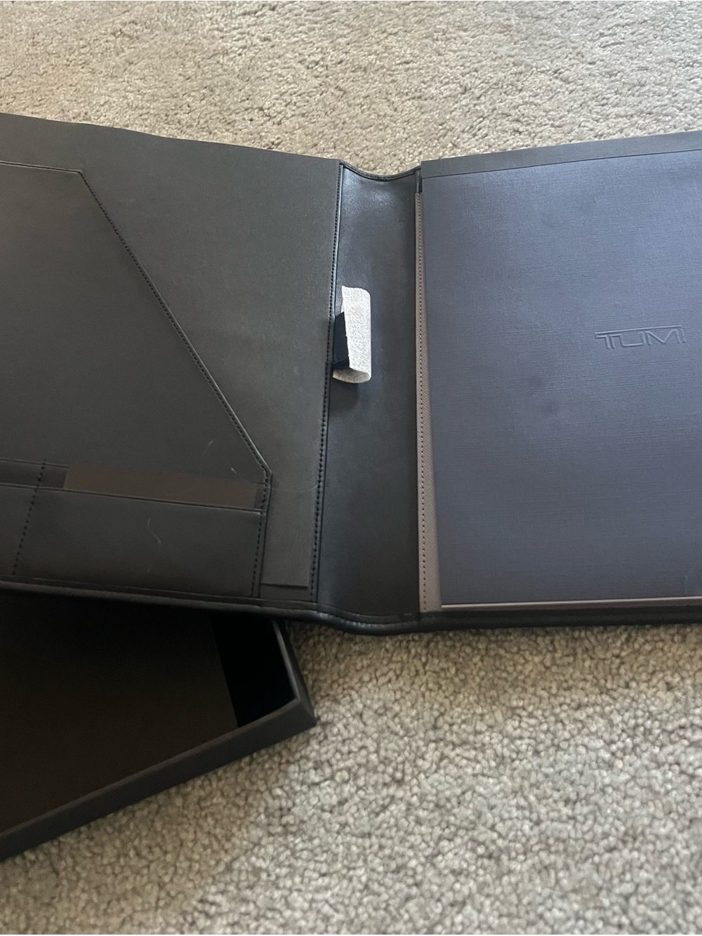 Tumi Black Leather Tablet Case Folio with Organizer Pockets